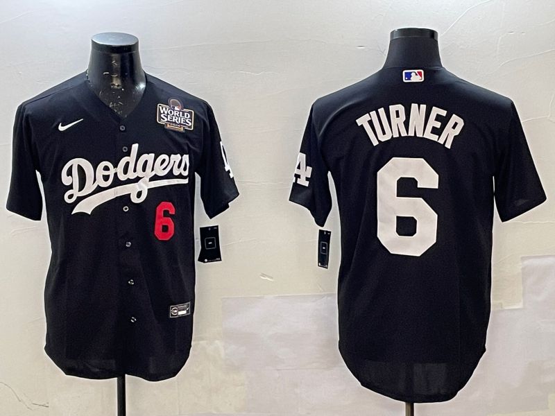 Men Los Angeles Dodgers 6 Turner Black Game 2025 Nike MLB Jersey style 1